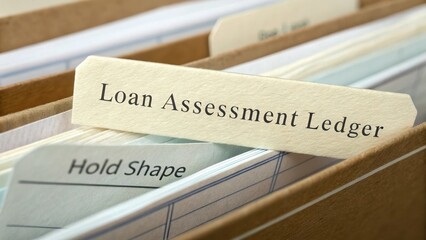 Loan Assessment Ledger File in Office with Organized Folders and Documents for Financial Evaluation Process