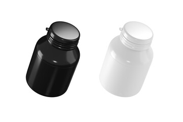 pill bottle black and white mockup_3d rendering on transparent background