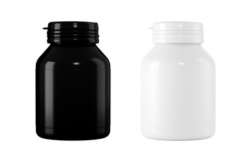 pill bottle black and white mockup_3d rendering on transparent background