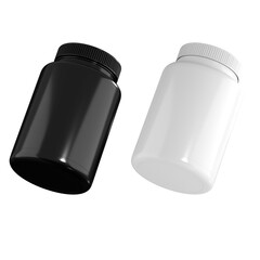 pill bottle black and white mockup_3d rendering on transparent background