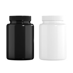 pill bottle black and white mockup_3d rendering on transparent background