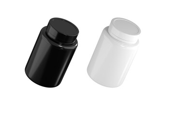 pill bottle black and white mockup_3d rendering on transparent background