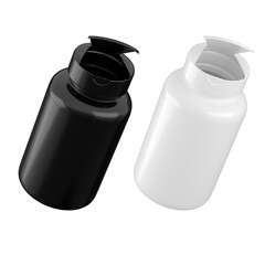 pill bottle black and white mockup_3d rendering on transparent background
