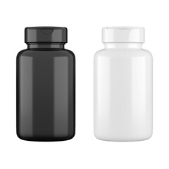 pill bottle black and white mockup_3d rendering on transparent background