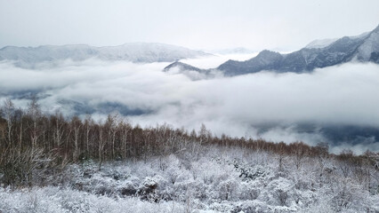 아름다운 눈 쌓인 겨울 산