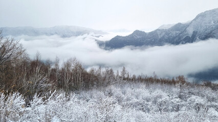 아름다운 눈 쌓인 겨울 산