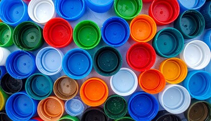 A Colorful Assortment of Reusable Plastic Bottle Caps Arranged in a Repeating Pattern