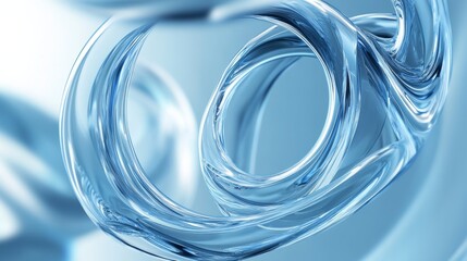 Abstract spiral glass shapes on a light blue background created with smooth lines and rounded forms displaying a modern design