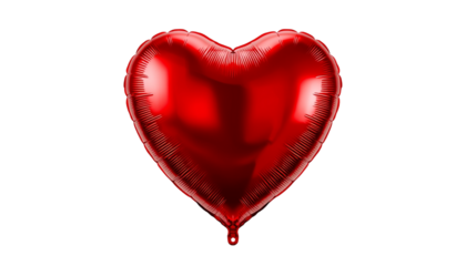 A shiny red heart-shaped balloon on transparent background
