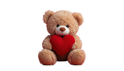 Obraz premium A cute teddy bear sitting on a transparent background with a red heart
