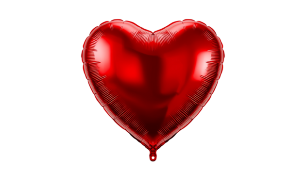 A shiny red heart-shaped balloon on transparent background - Powered by Adobe