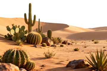 Desert Landscape with Various Cacti and Sand Dunes