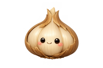Cute garlic bulb cartoon character smiling, a friendly mascot illustration for healthy cooking and food concepts