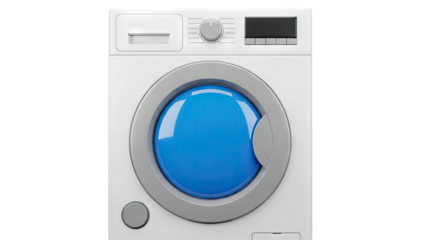 Modern White Front-Loading Washing Machine with Blue Door