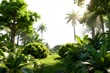 Sunlit Tropical Forest with Lush Greenery