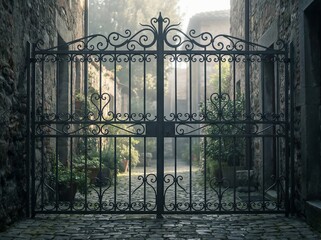 Detailed View Of A Wrought Iron Gate In An Old European Alley