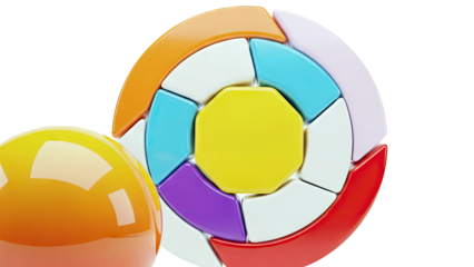 Colorful Geometric Puzzle Ball with Orange Sphere