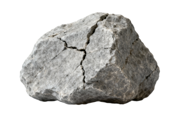 Rough gray rock with visible cracks isolated on white
