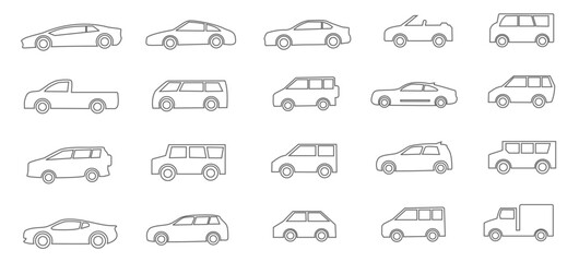 car icon set vehicle outline symbol illustration vector
