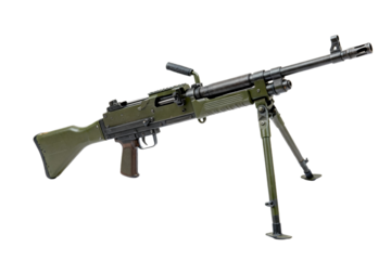 Green military machine gun with bipod