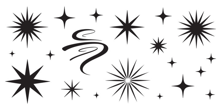 Collection of mid century modern starburst elements retro design shapes for vintage space age graphics and decor