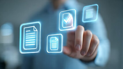 Professional interaction with digital documents and data management, signifying efficiency and modern workflow solutions.