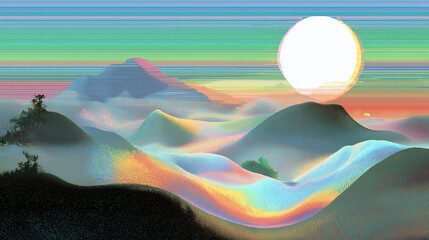 abstract digital glitch art landscape