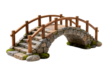 Garden Stone Arch Bridge with Wooden Rails