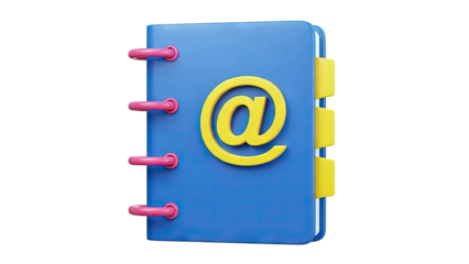 3D Render of a Blue Address Book with an '@' Symbol