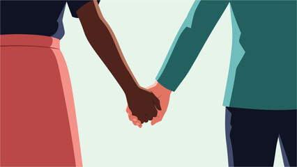 Close-up illustration of a diverse couple holding hands, symbolizing love, unity, and support in a modern relationship.