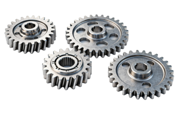 Four Metallic Gears on White Background