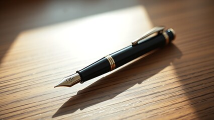 refill. Elegant fountain pen on a wooden surface, showcasing professional simplicity with subtle lighting effects. tutorial guides, club newsletters, designed for tourism and weekend activity guides.