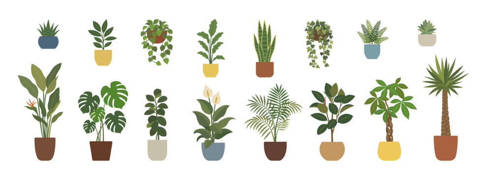 観葉植物のシンプルな北欧風フラットイラスト素材セット｜Minimal houseplant illustration set