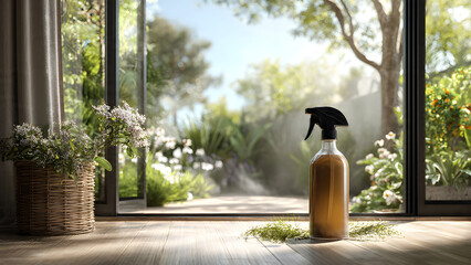 Preparation of pet-safe and natural pest control treatment in a bright and welcoming family kitchen