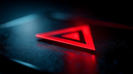 Dynamic red warning triangle glowing intensely on futuristic dark background with subtle digital patterns, symbolizing danger, alerts, or critical system status.