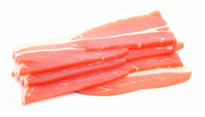 Raw lamb strips scattered randomly, isolated on white background