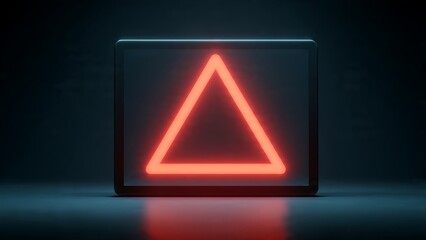 Dynamic neon triangle glows intensely on dark digital screen, symbolizing warning and data