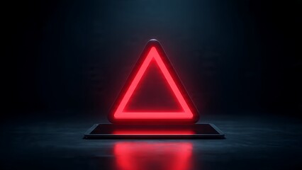 Striking red neon triangle alert symbol glowing on a dark, sleek modern smartphone display for urgent notifications or warnings.