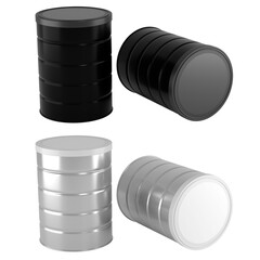 Food & Milk Powder Tin Can Mockup black and white 3d rendering on transparent background