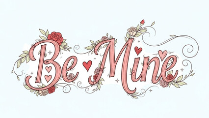 Be mine valentine's day greeting with roses and hearts on white background for love and affection