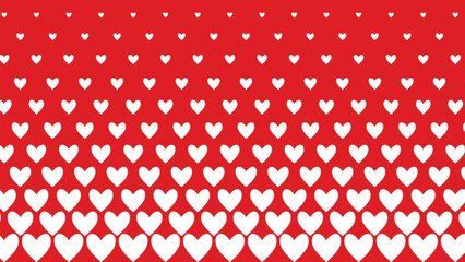 A striking abstract illustration featuring numerous white heart shapes arranged in horizontal rows against a solid red background. The hearts create a halftone or fading gradient effect. © SWEET