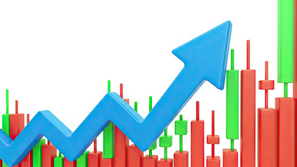 Blue Arrow Up Over Candlestick Chart