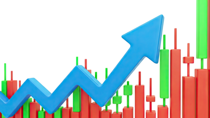 Blue Arrow Up Over Candlestick Chart
