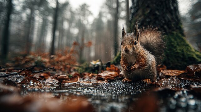 Wild Squirrel in Green Forest Habitat &ndash; Wildlife Nature Photography