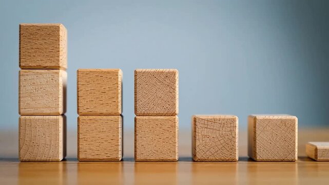 Wooden blocks stacked in descending order, representing a declining trend or concept.
