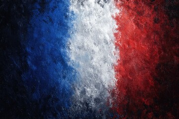 Textured tricolor field of blue, white, and red in rough brushstrokes