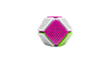 Geometric Toy with Pink, White, and Green Panels