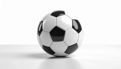 Fototapeta premium Classic black and white soccer ball on plain white background, high detail, 3D rendering, minimalist style, sport equipment, studio lighting, and subtle shadow.