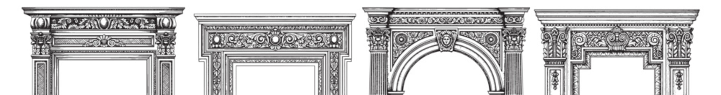 Classical door frame engraving illustration for luxury interior branding