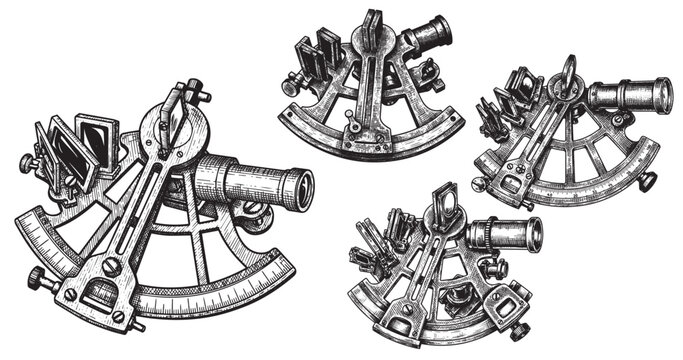 Sextant engraving illustration for nautical heritage branding